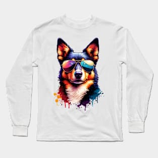 Watercolor Beauceron Wearing Sunglasses Long Sleeve T-Shirt